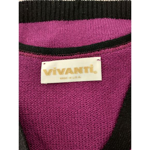 Vintage Vivanti Women's Sweater Wrap Style Purple Black Sz 16 Reto - Picture 2 of 16